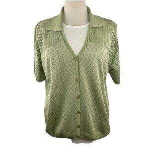 Alfred Dunner Size XL Green Short Sleeve Layered Cardigan Sweater Short Sleeves